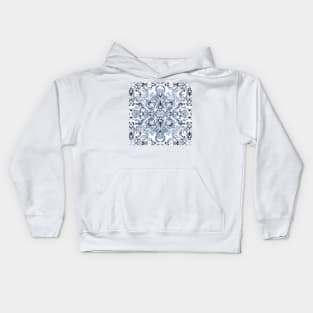 Indigo, Navy Blue and White Calligraphy Doodle Pattern Kids Hoodie